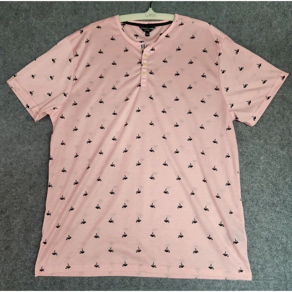 Vroom & Dreesmann (V&D) Men's Flamingo Print Polo Shirt - Pink Large